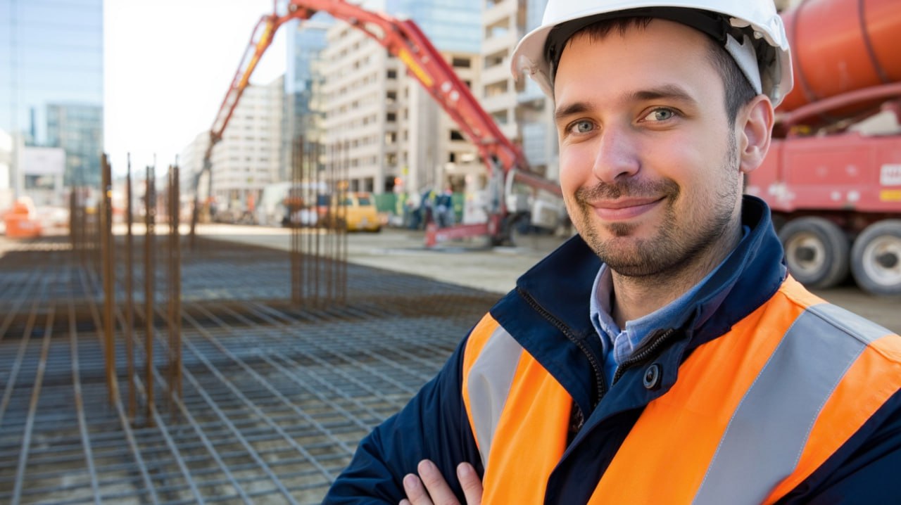 маркетолог в каске на стройке