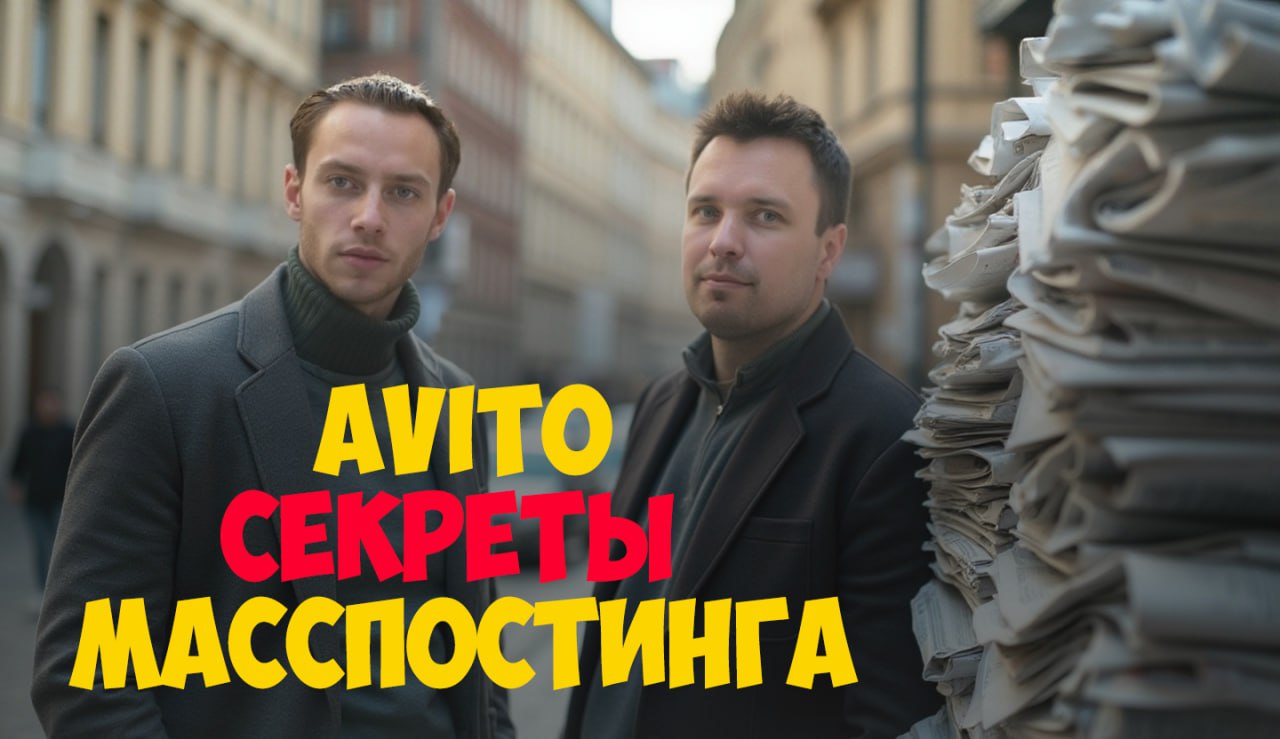 Маркетологи общаются, надпись - секреты масспостинга на Авито